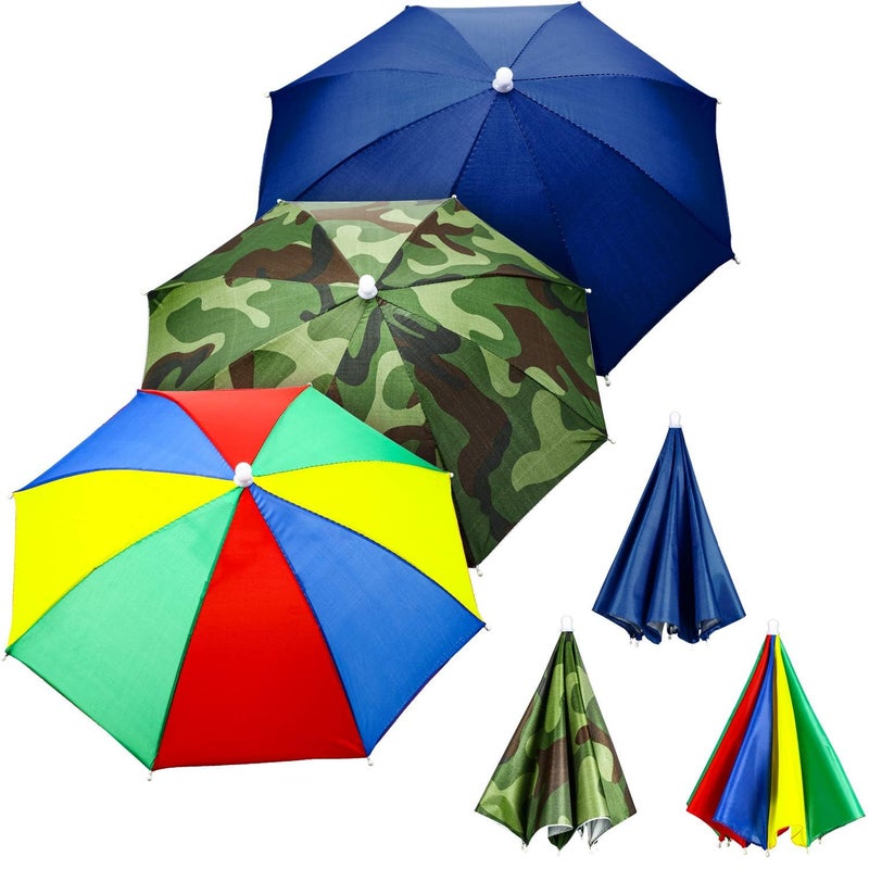 Syhood 3 Pcs Rainbow Umbrella Hats for Adults Head Umbrella Hat with Elastic Band Adjustable Cap for Women Men FishingStyle B - Image 3