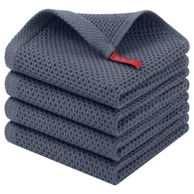 Homaxy 100% Cotton Waffle Weave Kitchen Dish Cloths, 4-Pack Ultra Soft Absorbent Dish Towels, Quick Drying Dish Rags, 12 x 12 Inches, Dark Grey - Image 1