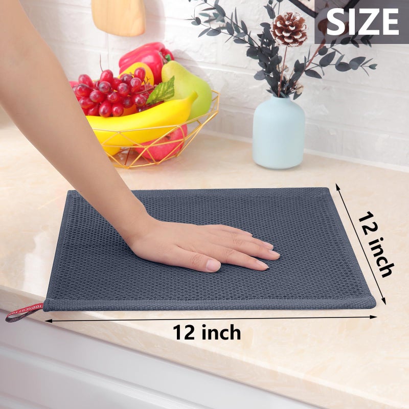 Homaxy 100% Cotton Waffle Weave Kitchen Dish Cloths, 4-Pack Ultra Soft Absorbent Dish Towels, Quick Drying Dish Rags, 12 x 12 Inches, Dark Grey - Image 5