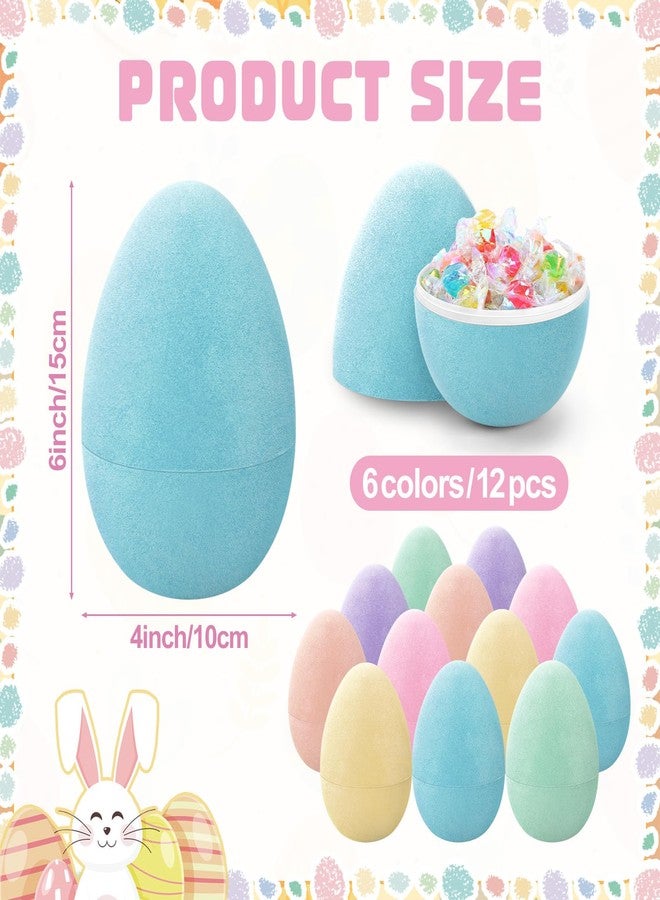 Memorywuu 12 Pack 6" Pastel Flocked Easter Eggs Empty Large Fillable Easter Eggs Assorted Colors Plastic Fillable Eggshells Party Favors for Filling Treats Basket Stuffers Table Centerpieces Decor - Image 2