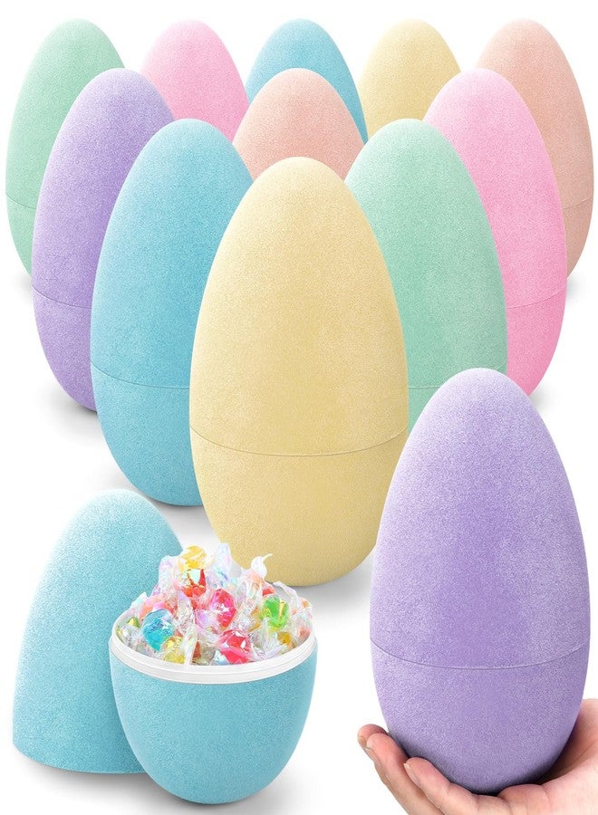 Memorywuu 12 Pack 6" Pastel Flocked Easter Eggs Empty Large Fillable Easter Eggs Assorted Colors Plastic Fillable Eggshells Party Favors for Filling Treats Basket Stuffers Table Centerpieces Decor - Image 1