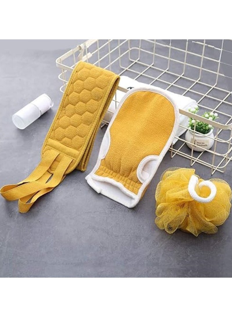 Shower Loofah Set 3 Piece - Bathing Loofah - Back Scrubber, Exfoliating Gloves - Body Scrub Gloves Set for Shower 3 Piece - Korean Exfoliating Scrubber Gloves Dead Skin Exfoliating Scrubber Asian Exfoliating Scrub Bath Sponge Body Loofah Bath Sponge for Women Favorite Back Scrubber for Shower Back Scrubber - Exfoliating Loofah - Back Scrubber, Exfoliating, Skin Scrubber, Facial Scrubber, Bath & Hair Scrubber Brush for Women Men Kids Wet & Dry - Image 1