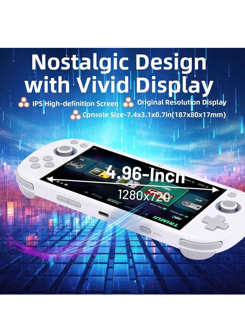 Smart Pro Open Source Handheld Game Console, Retro Arcade HD 4.96-inch IPS Screen Game Console, Linux System, 5000 mAh Large Battery (White) - Image 2