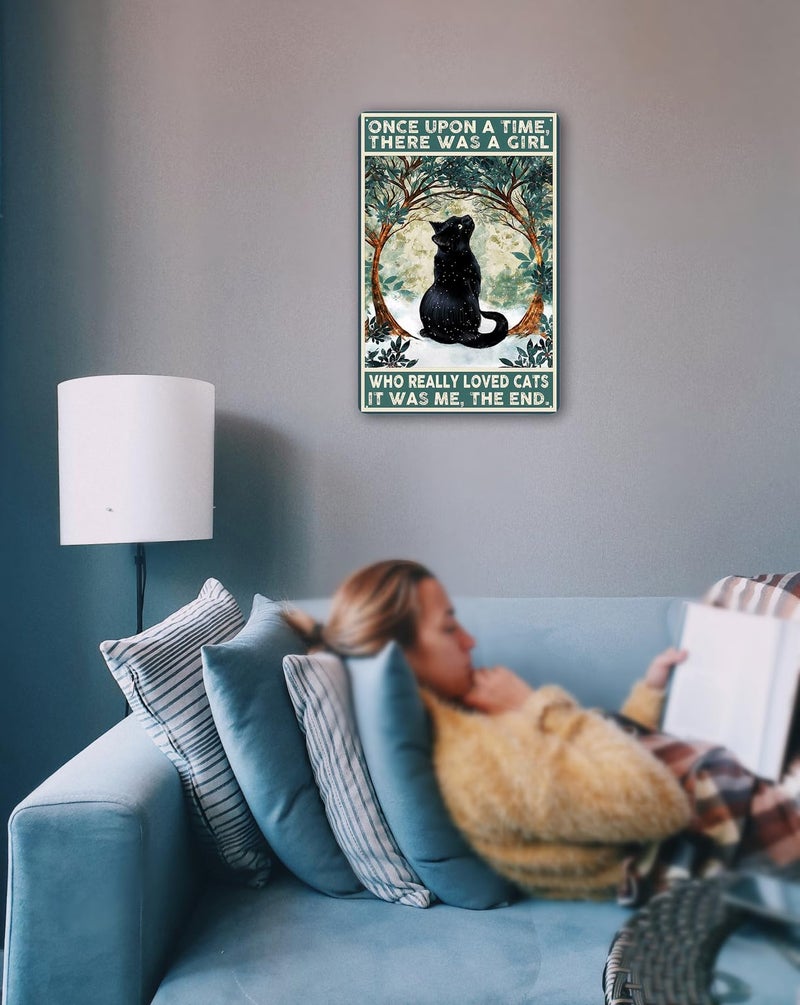 Fmcmly Black Cat Decor Tin Signs Once Upon a Time There was a Girl Who Really Loved Cats Personalized Metal Art Poster Gift For Women And Girl Home Kitchen Bedroom Garden Coffee Wall Decor 8x12 Inch - Image 4