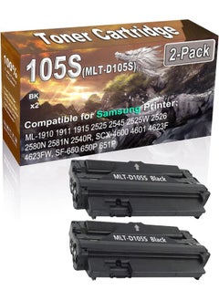 Generic 2-Pack Compatible High Capacity 105S MLT-D105S Imaging Toner Cartridge Used for Samsung ML-1910 1911 1915 2525 2545 2525W 2526 2580N 2581N 2540R Printer (Black) 