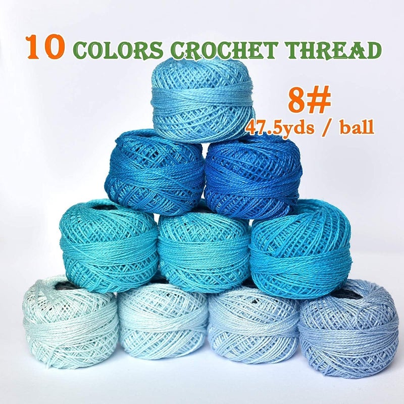 colored bird Size 8 Crochet Thread 10 Colors for Crochet Hardanger Cross Stitch Needlepoint Hand Embroidery (New Blue Series) - Image 2