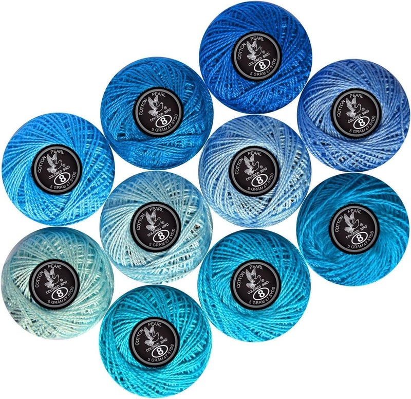 colored bird Size 8 Crochet Thread 10 Colors for Crochet Hardanger Cross Stitch Needlepoint Hand Embroidery (New Blue Series) - Image 1