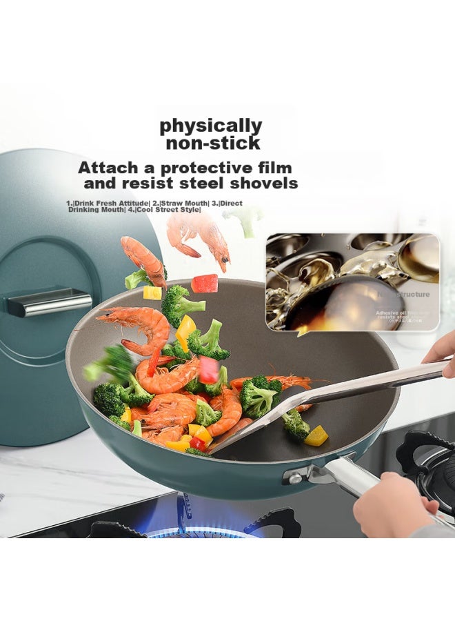 Deslon Pure Titanium Wok, Non-stick Pan, No Coating, Household, less, Flat Bottom, Suitable For Gas Stove And Induction Cooker, Non-stick Frying Pan - Image 2