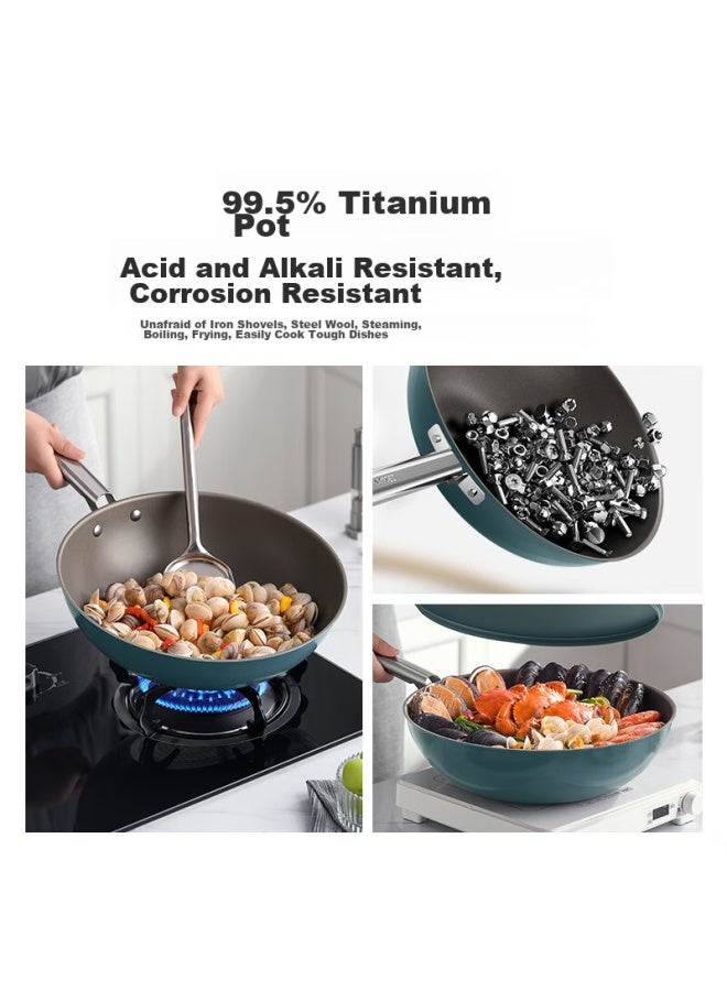 Deslon Pure Titanium Wok, Non-stick Pan, No Coating, Household, less, Flat Bottom, Suitable For Gas Stove And Induction Cooker, Non-stick Frying Pan - Image 4