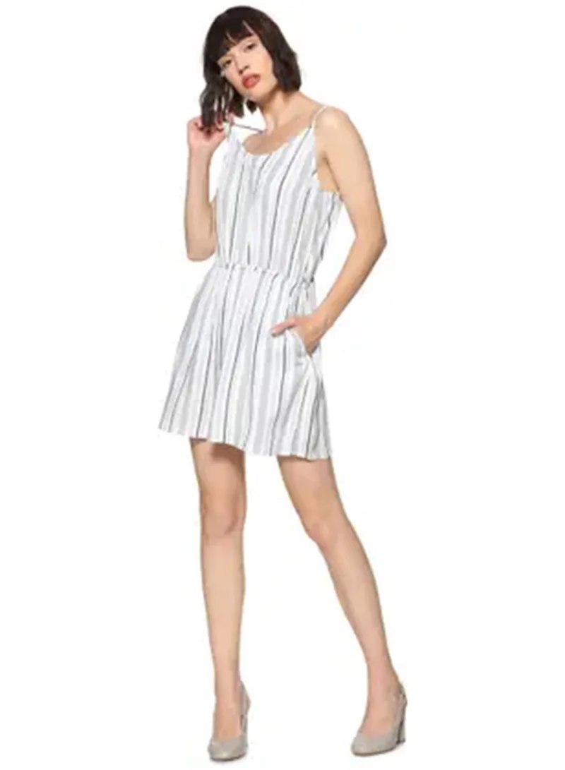 Women's Light Grey & Misty Blue Halo-Striped Playsuit