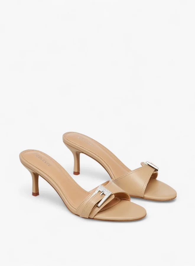 سيليست Women's Buckle Embellished Slip-On Sandals with Stiletto Heels