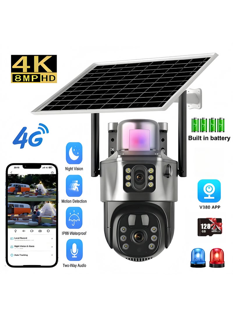 Milatech 4K 8MP Solar 4G PTZ Camera Dual Lens PIR Detection Outdoor Waterproof Cam 128GB - Image 1
