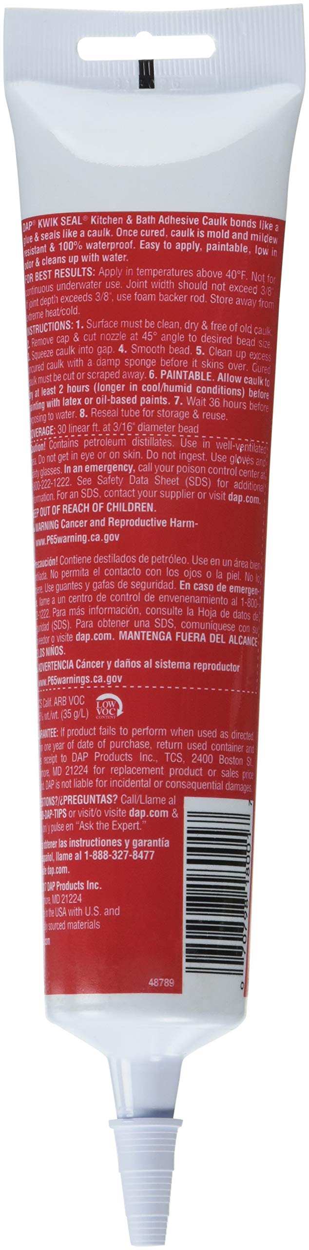 DAP 18001Kwik Seal Kitchen and Bath Adhesive Caulk, White, 5.5 Ounce (Pack of 12) - Image 2