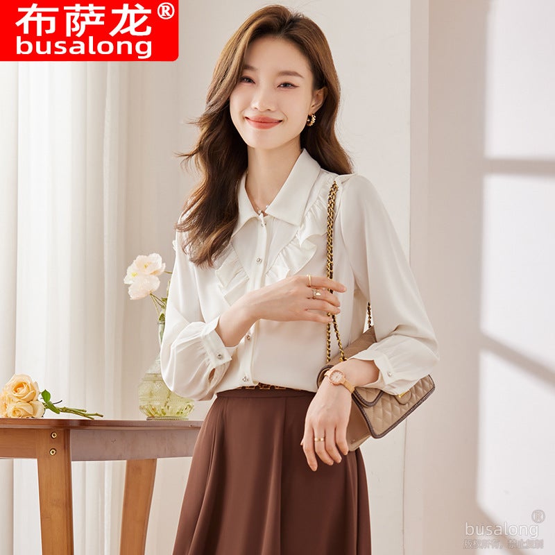 2025 New Busalong Long Sleeve Shirt Womens Shirt Professional Slim Fit Work Clothes plus size Formal 6866 White shirt - Image 1