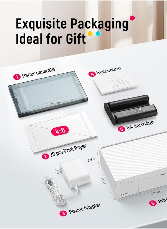 Liene 4×6" Portable Photo Printer | Wi-Fi Thermal Dye Sublimation Printer for iPhone, Android, Smartphone, & PC | Wireless Picture Printer with Built-in WiFi Hotspot | Includes 100 Sheets & 3 Ink Cartridges