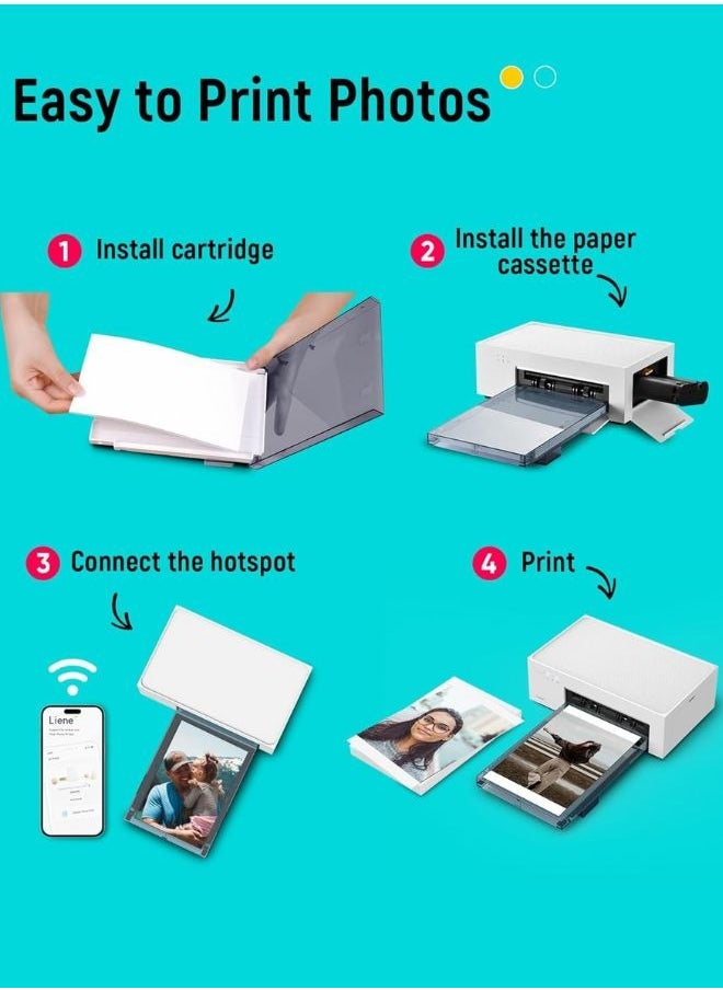Liene 4×6" Portable Photo Printer | Wi-Fi Thermal Dye Sublimation Printer for iPhone, Android, Smartphone, & PC | Wireless Picture Printer with Built-in WiFi Hotspot | Includes 100 Sheets & 3 Ink Cartridges