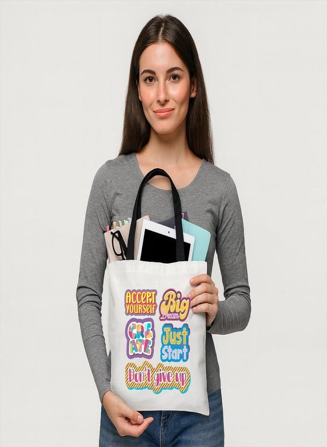 PrintingZone White Tote Bag With Zip Clouser Printed Designed Canvas Tote Bags For Women large capacity,Tote bag For Shopping, College, Travel, More Canvas Handbag For Unisex Bag(VWB45) - Image 3