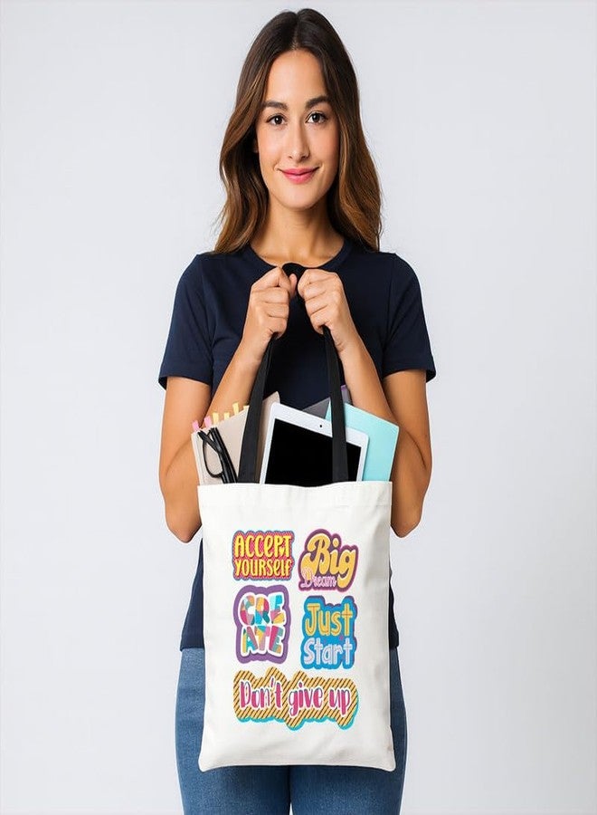 PrintingZone White Tote Bag With Zip Clouser Printed Designed Canvas Tote Bags For Women large capacity,Tote bag For Shopping, College, Travel, More Canvas Handbag For Unisex Bag(VWB45) - Image 4