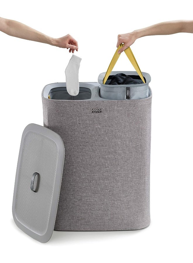 Joseph Joseph Joseph Tota Laundry Hamper Separation Basket with Lid - Grey 90-Liter - Image 2