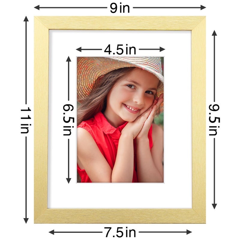 Vittanly 8x10 Picture Frames Set of 9, Shatter Resistant Plexiglass, Display 5x7 Pictures with Mat or 8x10 without Mat, Photo Frames for Wall or Tabletop, Engineered Wood, Gold - Image 3