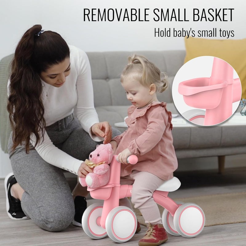 Umatoll 1 Year Old Child's Balance Bicycle with Basket, 12-24 Months Children's Bicycle with Basket, Bike Toy for Toddlers Baby, First Birthday Gift - Image 3