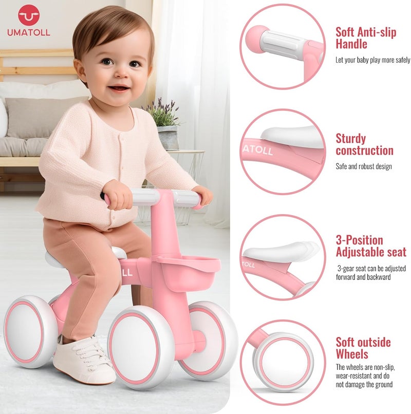 Umatoll 1 Year Old Child's Balance Bicycle with Basket, 12-24 Months Children's Bicycle with Basket, Bike Toy for Toddlers Baby, First Birthday Gift - Image 2