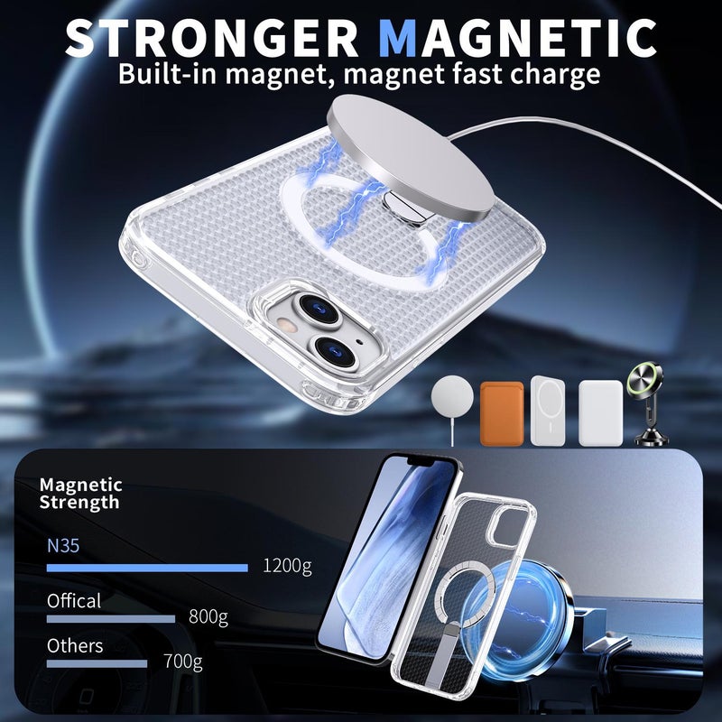 erorex For Iphone 13 Kalebol Honeycomb Cooling Magsafe Holder Phone Case(Frosted Transparent) - Image 2