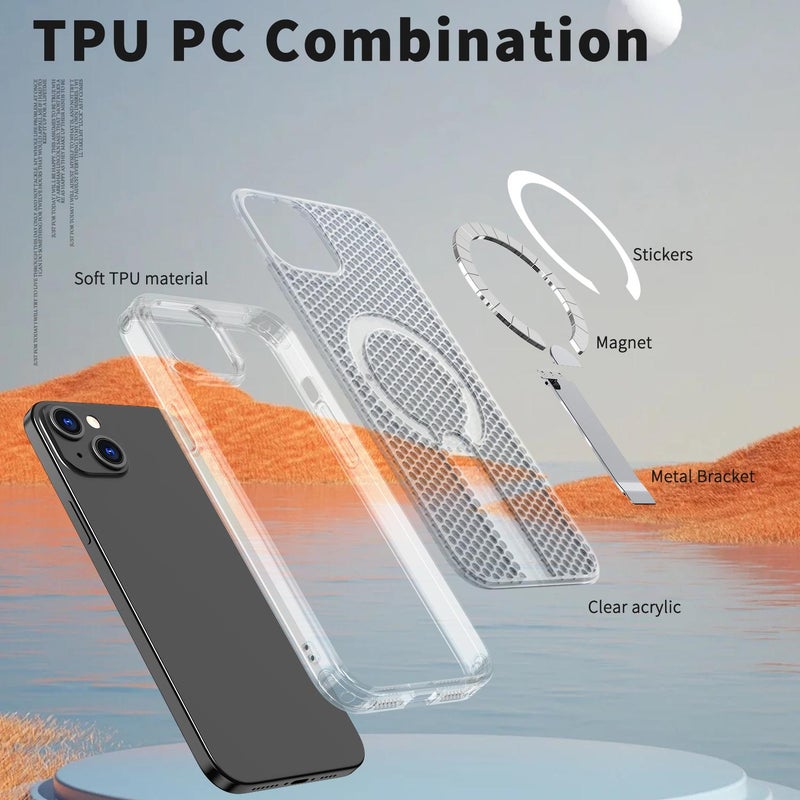 erorex For Iphone 13 Kalebol Honeycomb Cooling Magsafe Holder Phone Case(Frosted Transparent) - Image 5