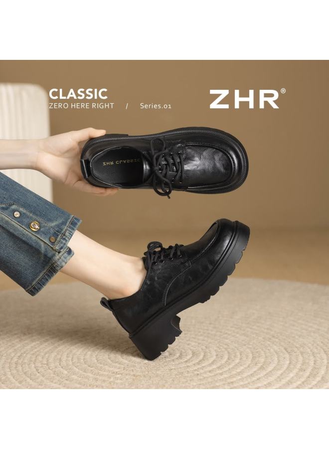 Zhr Thick Sole Loafers Women  New British Style Small Leather Shoes Versatile Jk Single Shoes Chunky Heel Women’s Shoes Qe29 Black Size 37 - Image 3