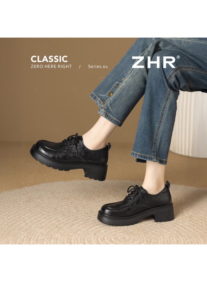 Zhr Thick Sole Loafers Women  New British Style Small Leather Shoes Versatile Jk Single Shoes Chunky Heel Women’s Shoes Qe29 Black Size 37 - Image 1