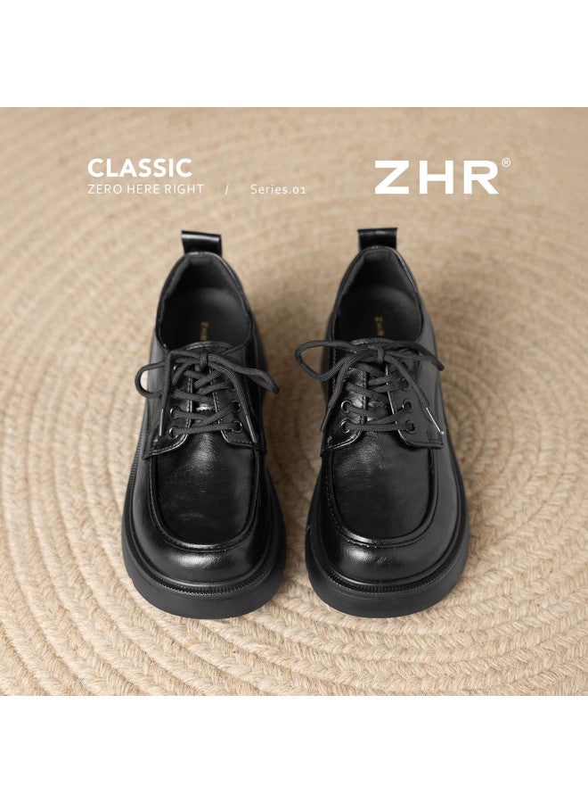 Zhr Thick Sole Loafers Women  New British Style Small Leather Shoes Versatile Jk Single Shoes Chunky Heel Women’s Shoes Qe29 Black Size 37 - Image 5