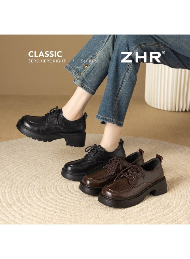 Zhr Thick Sole Loafers Women  New British Style Small Leather Shoes Versatile Jk Single Shoes Chunky Heel Women’s Shoes Qe29 Black Size 37 - Image 4