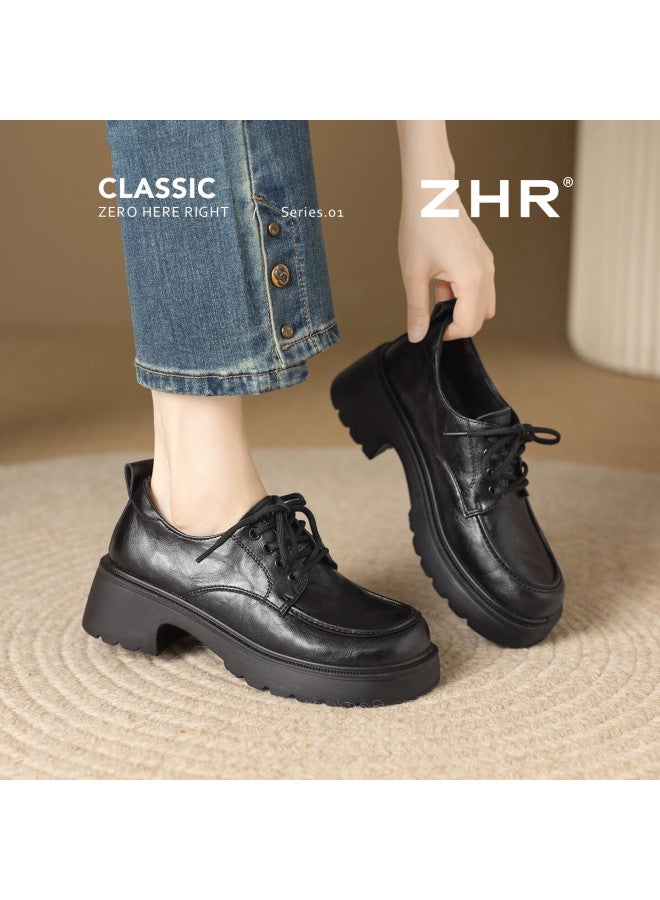 Zhr Thick Sole Loafers Women  New British Style Small Leather Shoes Versatile Jk Single Shoes Chunky Heel Women’s Shoes Qe29 Black Size 37 - Image 2