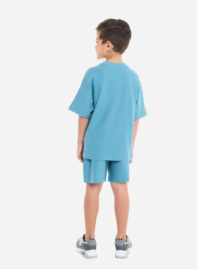 victor and jane Victor And Jane Boys Blue Embroidered T-Shirt and Shorts Set