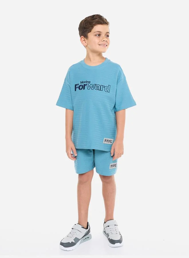 victor and jane Victor And Jane Boys Blue Embroidered T-Shirt and Shorts Set