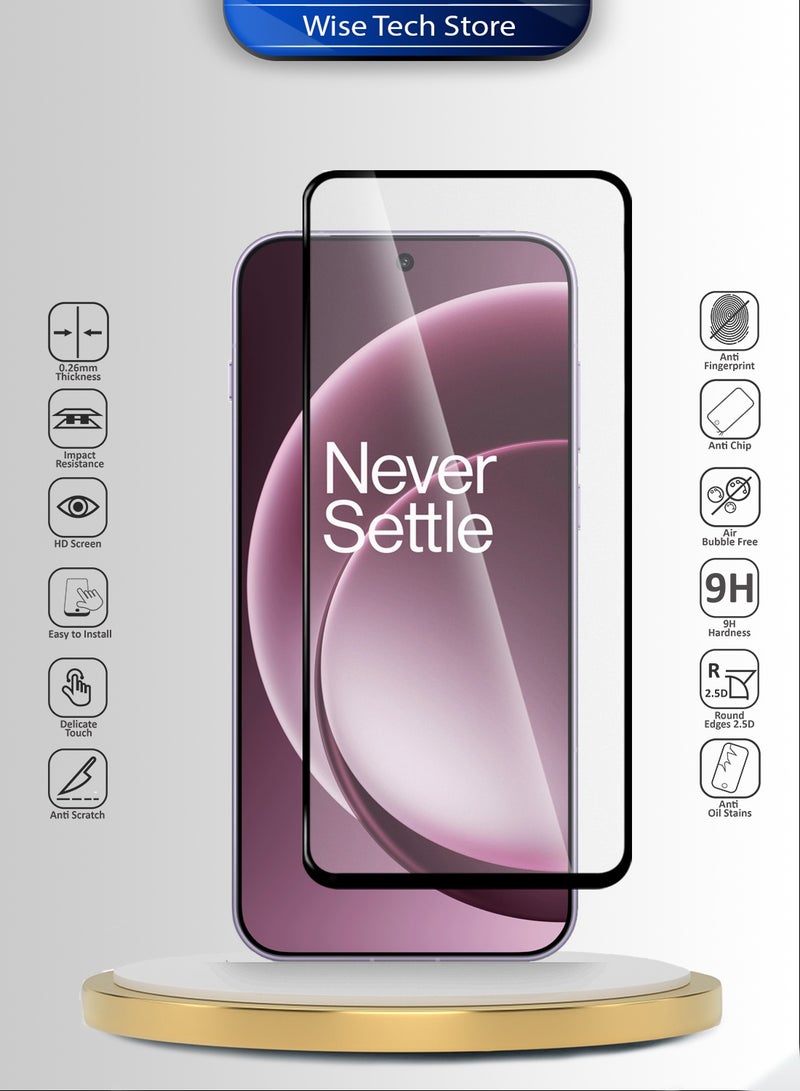 دبليو تيك واقي شاشة زجاجي مقسّى كامل اللصق بكامل الغطاء لسلسلة OnePlus 15 5G 2025 Premium E2E (MSGECN) - شفاف/أسود - Image 2