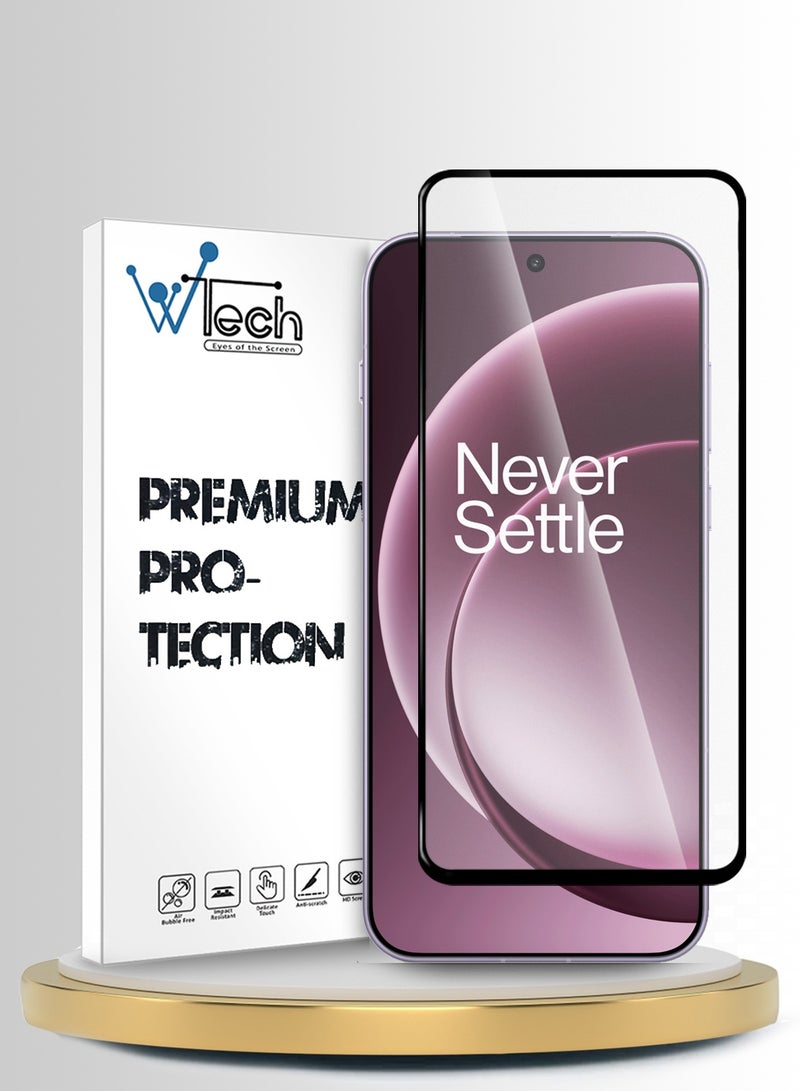 دبليو تيك واقي شاشة زجاجي مقسّى كامل اللصق بكامل الغطاء لسلسلة OnePlus 15 5G 2025 Premium E2E (MSGECN) - شفاف/أسود - Image 1