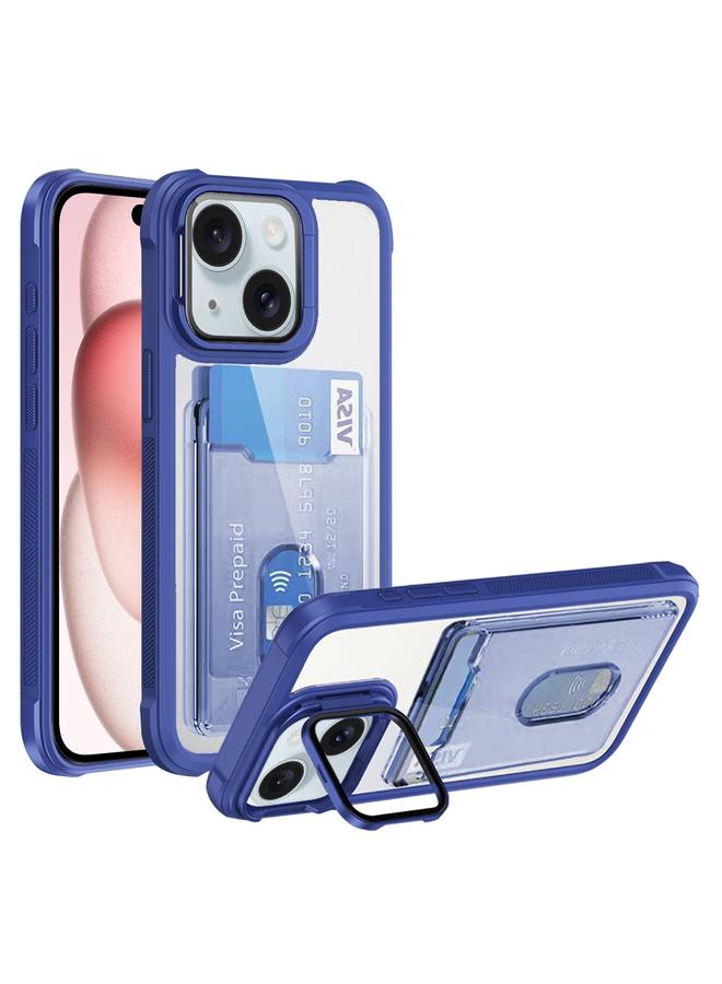 Zaboon For iPhone 15 Card Bag Holder Acrylic Hybrid TPU Phone Case(Blue)
