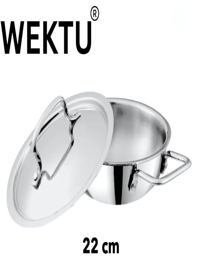Wektu Stainless Steel Induction Based Kadhai – 22 cm, 2L with Steel Lid for Smart Cooking - Image 2