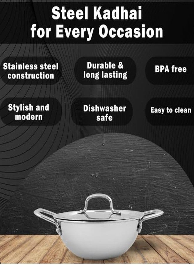 Wektu Stainless Steel Induction Based Kadhai – 22 cm, 2L with Steel Lid for Smart Cooking - Image 4