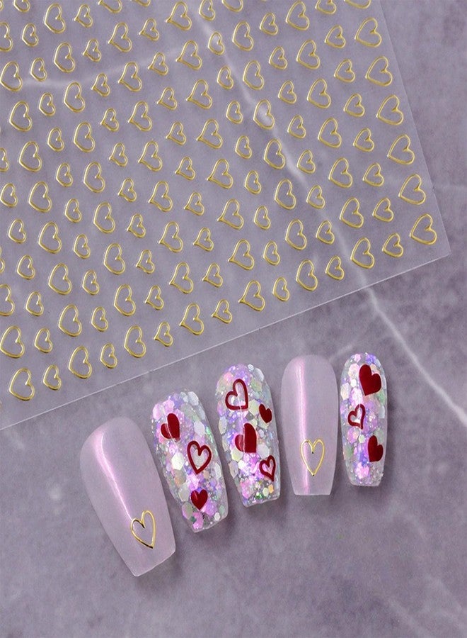 Macute Valentine's Day Nail Stickers for Women - 5D Embossed Golden Heart Shape Nail Decals, Perfect for DIY Nail Art Supplies, 1 Sheet of Elegant Designs to Enhance Your Valentine's Day Celebration - Image 1