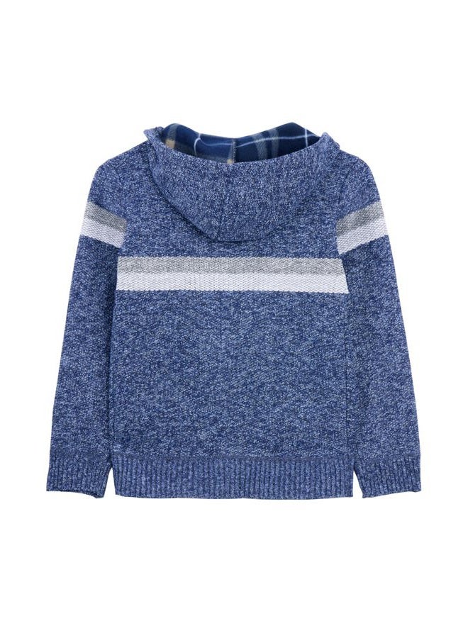 X RAY Boys (6-12) Full Zip Fleece Flannel Lining Sweater with Hood, Kids Knit Sweater for Spring, Fall and Winter, Marbled Blue/Light Grey, L - Image 2