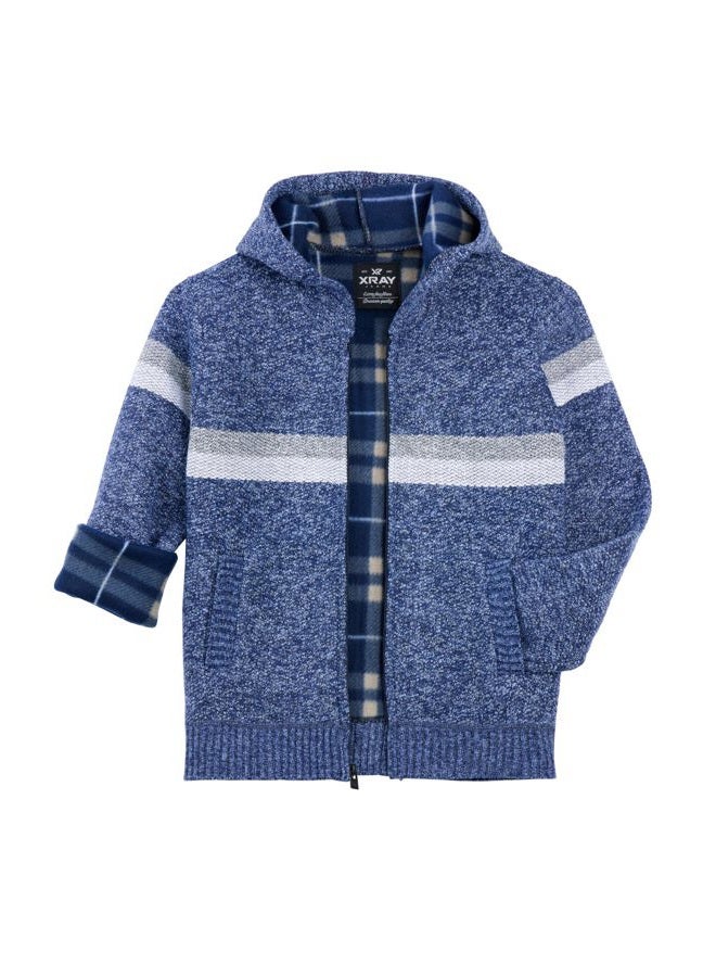 X RAY Boys (6-12) Full Zip Fleece Flannel Lining Sweater with Hood, Kids Knit Sweater for Spring, Fall and Winter, Marbled Blue/Light Grey, L - Image 3