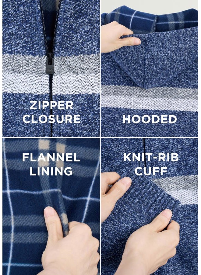 X RAY Boys (6-12) Full Zip Fleece Flannel Lining Sweater with Hood, Kids Knit Sweater for Spring, Fall and Winter, Marbled Blue/Light Grey, L - Image 4