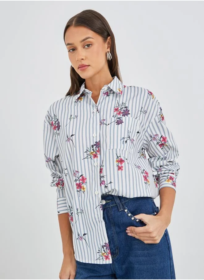 Styli Styli Floral Print Oversized Shirt