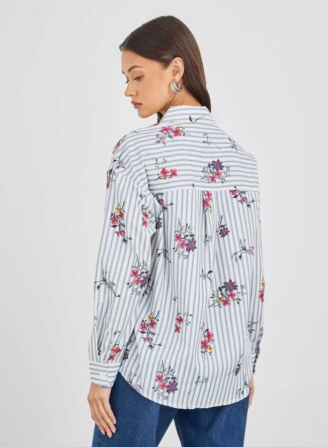 Styli Styli Floral Print Oversized Shirt