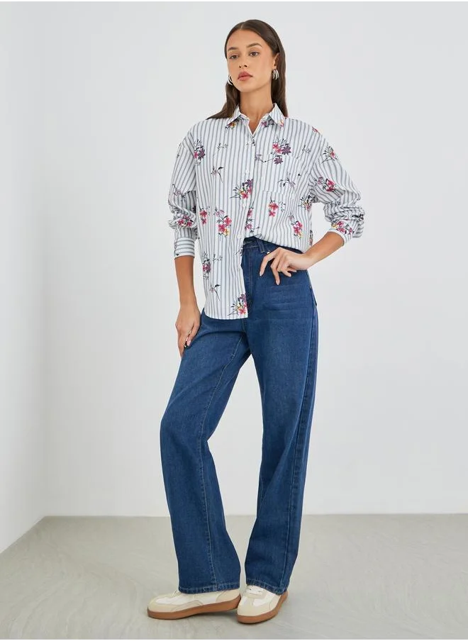 Styli Styli Floral Print Oversized Shirt
