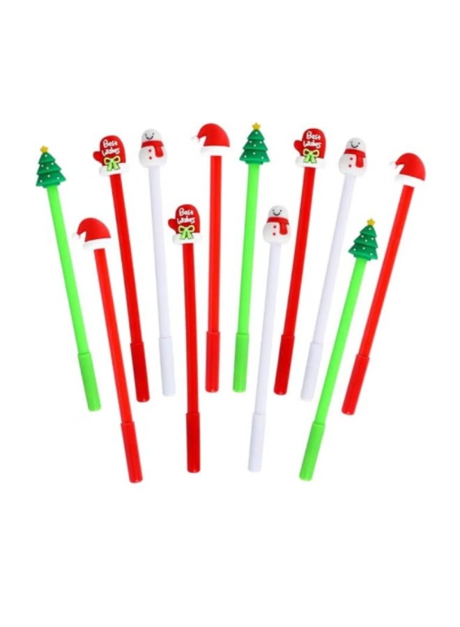 مجموعة 12 قلم حبر جل كريسماس برأس دقيق 0.3 ملم - حبر أسود سائل - أقلام بتصاميم كرتونية احتفالية - مثالية للهدايا والتوزيعات المدرسية - Image 3