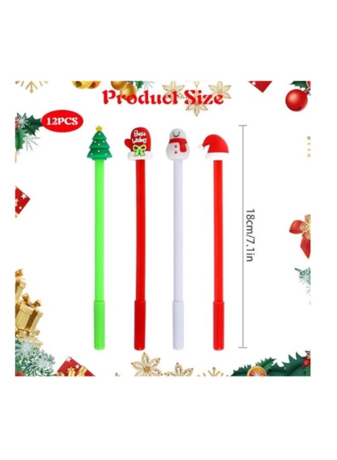 مجموعة 12 قلم حبر جل كريسماس برأس دقيق 0.3 ملم - حبر أسود سائل - أقلام بتصاميم كرتونية احتفالية - مثالية للهدايا والتوزيعات المدرسية - Image 4
