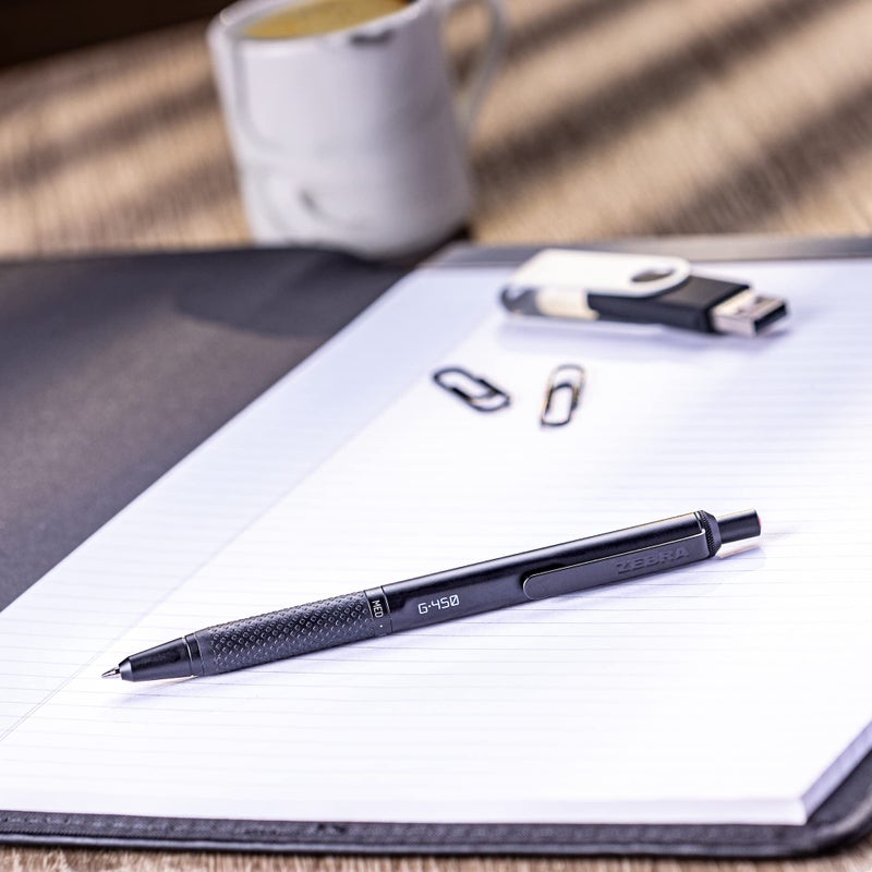 Zebra Pen G-450 Retractable Gel Pen, Black Brass Barrel, Medium Point, 0.7mm, Black Ink, 2 Count (Pack of 1) (49512), Black, Refillable - Image 4